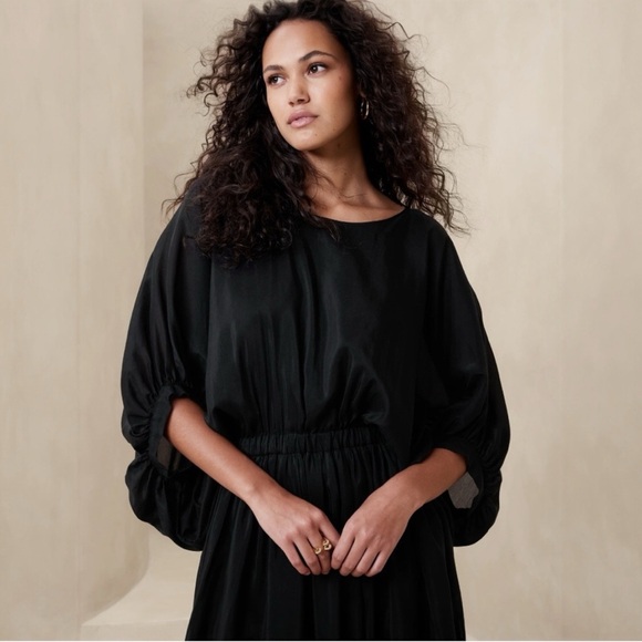 Banana Republic Eliana Cotton Silk Black Full Sleeve Dress Size Small - Picture 3 of 14